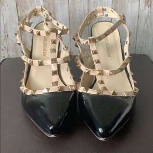 🌖 Loslandifen Studded Black Patent Leather Heels